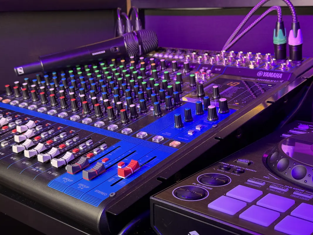 Professional audio mixer closeup at an event setup